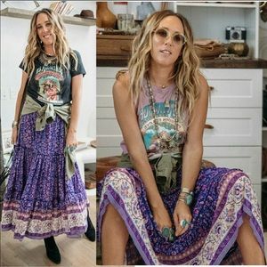 Boho Gypsy Floral Dahlia Purple Skirt Broomstick long maxi peasant folk nomad